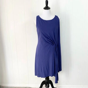 NWT Leon Max Silk Cotton Asymmetrical Tank Dress W L Navy Blue Sleeveless Knit *